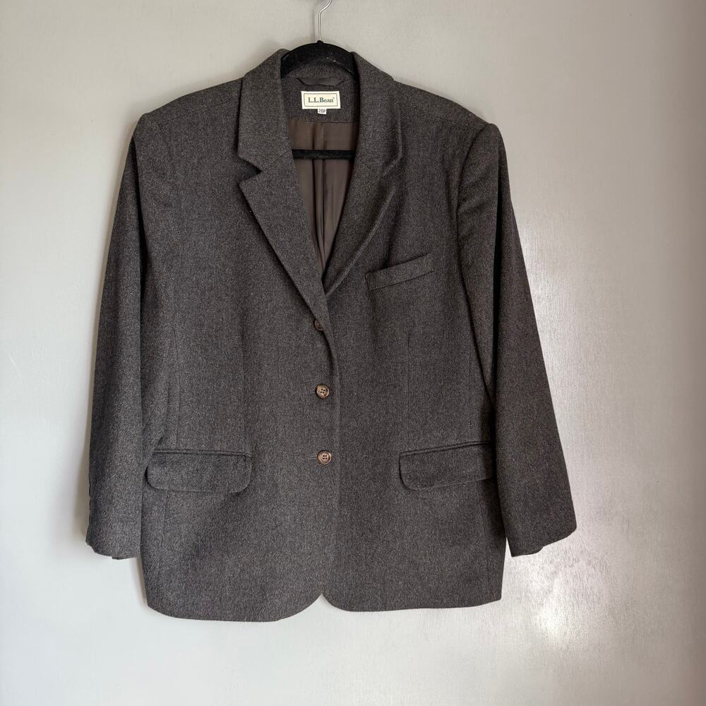 Vintage L. L. BEAN Women's 20P Grey Wool Classic Preppy Blazer Jacket Retro